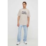 Karl Lagerfeld tricou barbati, culoarea bej, cu imprimeu
