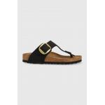 Birkenstock slapi de piele Gizeh Big Buckle femei, culoarea negru, cu toc plat, 1024107