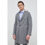 BOSS palton din lana culoarea gri, de tranzitie, oversize