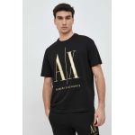 Armani Exchange tricou din bumbac culoarea negru, cu imprimeu