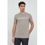 Emporio Armani tricou din bumbac culoarea bej, cu imprimeu
