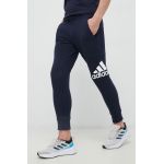 adidas pantaloni de trening din bumbac culoarea albastru marin, cu imprimeu