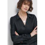 Medicine camasa femei, culoarea negru, cu guler clasic, relaxed