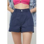 Tommy Jeans pantaloni scurti femei, culoarea albastru marin, neted, high waist