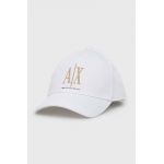 Armani Exchange șapcă de baseball din bumbac culoarea alb, cu imprimeu