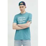 Quiksilver tricou din bumbac culoarea turcoaz, cu imprimeu