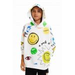 Desigual hanorac de bumbac pentru copii culoarea alb, cu glugă, modelator