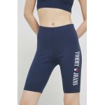 Tommy Jeans pantaloni scurti femei, culoarea albastru marin, cu imprimeu, high waist