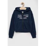 Pepe Jeans hanorac de bumbac pentru copii culoarea albastru marin, cu glugă, cu imprimeu