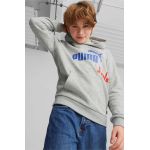 Puma bluza copii ESS+ LOGO POWER Hoodie TR B culoarea gri, cu glugă, cu imprimeu