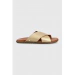 UGG slapi de piele Solivan Crossband femei, culoarea auriu, 1144973