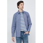 BOSS camasa din amestec de in culoarea albastru marin, cu guler clasic, regular