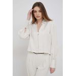 Dkny camasa femei, culoarea bej, cu guler clasic, relaxed