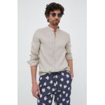 Armani Exchange camasa de in culoarea bej, cu guler stand-up, regular