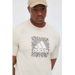 adidas tricou barbati, culoarea bej, cu imprimeu