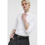 HUGO camasa din bumbac barbati, culoarea alb, cu guler clasic, slim