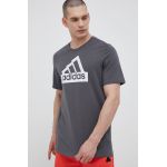 adidas tricou din bumbac culoarea gri, cu imprimeu
