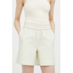 Herskind pantaloni scurti de piele Lava femei, culoarea bej, neted, high waist