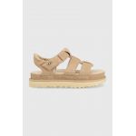 UGG sandale din piele întoarsă Goldenstar Strap femei, culoarea bej, cu platforma, 1137890