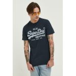 Superdry tricou din bumbac culoarea albastru marin, cu imprimeu