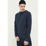 Superdry longsleeve din bumbac culoarea albastru marin, neted