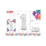 Balon cifra 1 din folie metalizata, argintiu, 35cm, en-gros