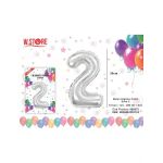 Balon cifra 2 din folie metalizata, argintiu, 35cm, en-gros