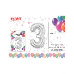 Balon cifra 3 din folie metalizata, argintiu, 35cm, en-gros