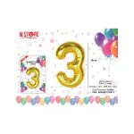 Balon cifra 3 din folie metalizata, auriu, 35cm, en-gros