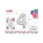 Balon cifra 4 din folie metalizata, argintiu, 35cm, en-gros