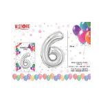 Balon cifra 6 din folie metalizata, argintiu, 35cm, en-gros