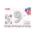 Balon cifra 9 din folie metalizata, argintiu, 35cm, en-gros