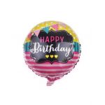 Balon folie rotund, print Happy Birthday, 45 cm, Engros