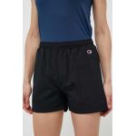 Champion pantaloni scurti femei, culoarea negru, neted, high waist