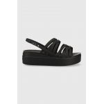 Crocs sandale Brooklyn Strappy Low Wedge femei, culoarea negru, cu platformă 206751