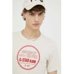 G-Star Raw tricou din bumbac culoarea bej, cu imprimeu