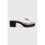 Love Moschino papuci femei, culoarea negru, cu toc drept, JA28256G0GI50000
