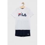Fila pijamale de bumbac pentru copii culoarea alb, cu imprimeu