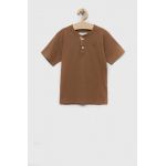Abercrombie & Fitch tricou de bumbac pentru copii culoarea maro, neted