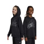 adidas hanorac de bumbac pentru copii culoarea negru, cu glugă, cu imprimeu