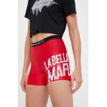 LaBellaMafia pantaloni scurți de antrenament Hardcore Ladies culoarea rosu, cu imprimeu, high waist