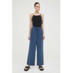 Mustang pantaloni Style Drawstring Wide Leg femei, culoarea albastru marin, lat, high waist