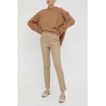 2NDDAY pantaloni de piele femei, culoarea bej, drept, high waist