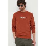 Pepe Jeans hanorac de bumbac barbati, culoarea maro, cu imprimeu