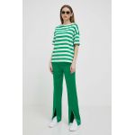 United Colors of Benetton pantaloni femei, culoarea verde, drept, high waist