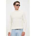 BOSS pulover de lana barbati, culoarea bej, light, cu turtleneck
