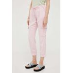 Rich & Royal pantaloni femei, culoarea roz, fason cargo, medium waist