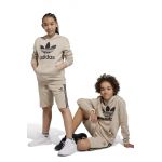 adidas Originals bluza copii TREFOIL culoarea bej, cu glugă, cu imprimeu