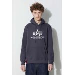 Alpha Industries bluză Basic Hoody bărbați, culoarea bleumarin, cu glugă, cu imprimeu 178312.02-navy