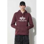 Alpha Industries bluză Basic Hoody bărbați, culoarea bordo, cu glugă, cu imprimeu 178312.21-maroon
